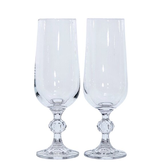 1980 Import Assoc Claudia Champagne Flute 2pc diamond ball stem made in Poland - Picture 1 of 6